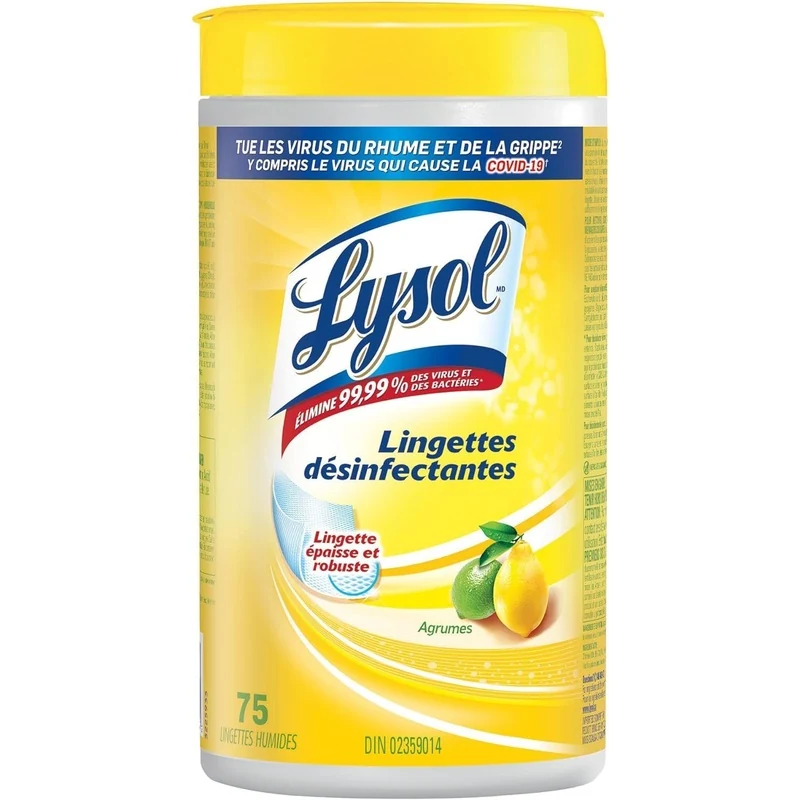 Nettoyant dsinfectant - Lingettes dsinfectantes Lysol, 6x75/caisse, RAC993699